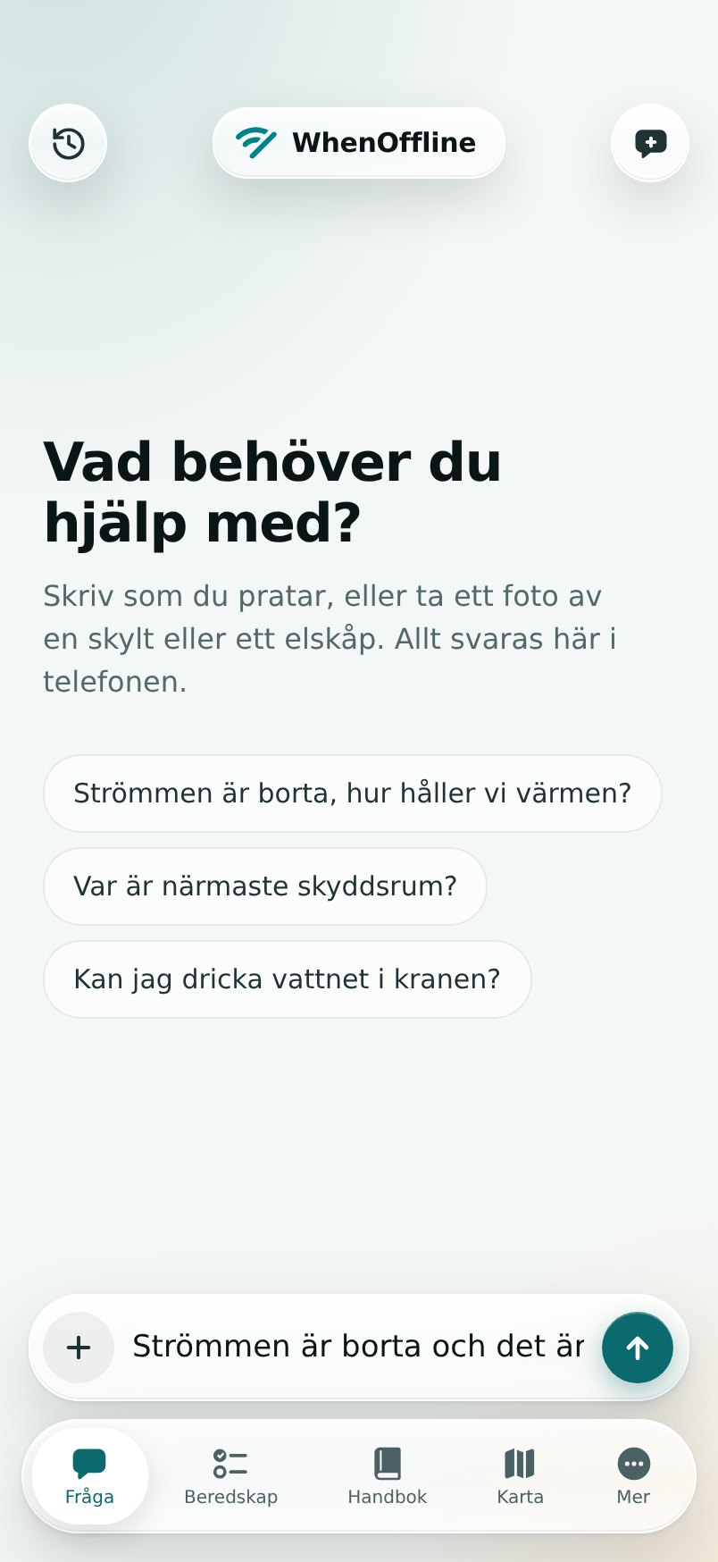 Frågeskärmen med ett foto av en skylt i skrivfältet och frågan vad den betyder